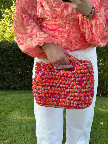 Sac crochet Iris Fuchsia, Orange et Doré