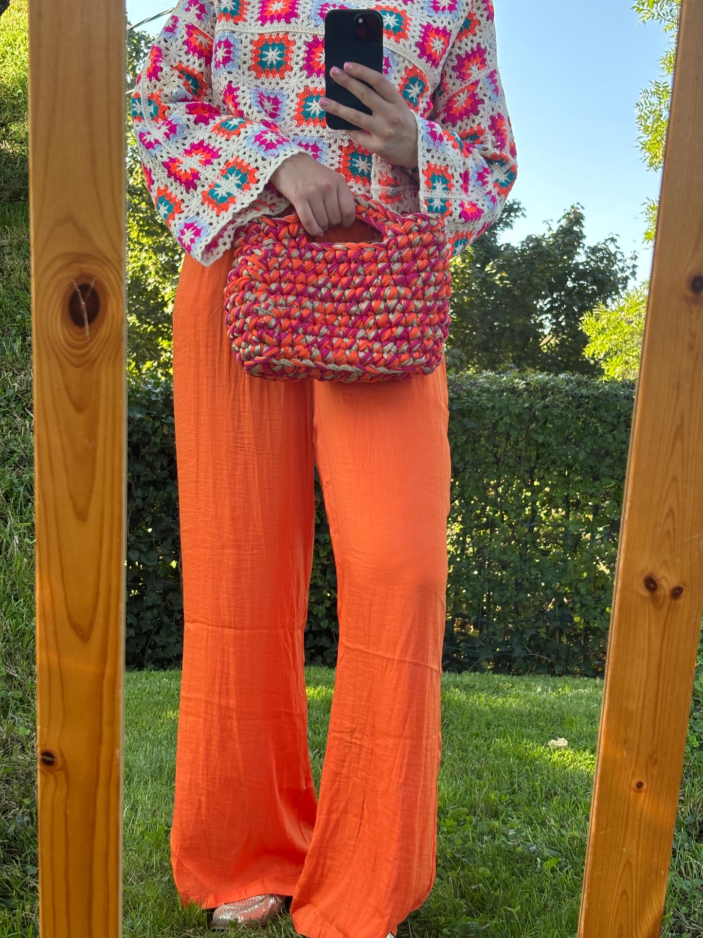 Sac crochet Iris Fuchsia, Orange et Doré