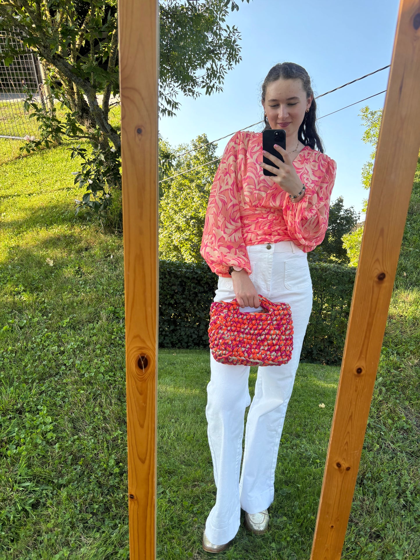 Sac crochet Iris Fuchsia, Orange et Doré