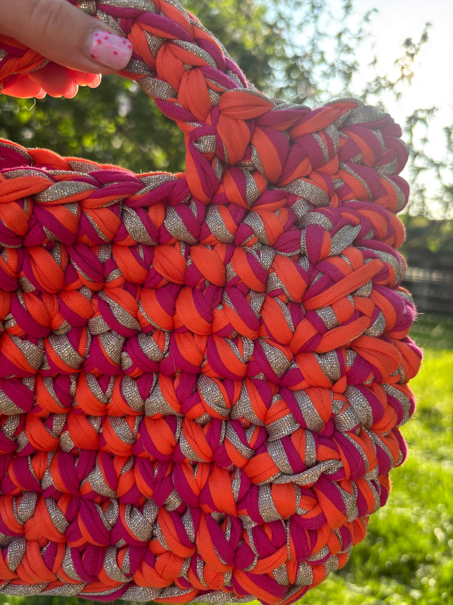 Sac crochet Iris Fuchsia, Orange et Doré