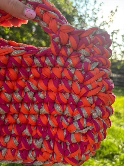 Sac crochet Iris Fuchsia, Orange et Doré