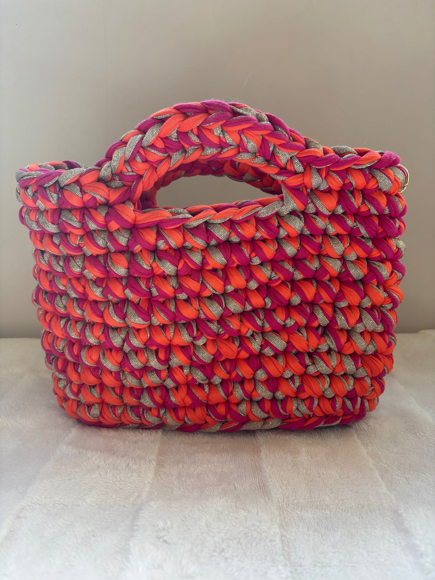 Sac crochet Iris Fuchsia, Orange et Doré