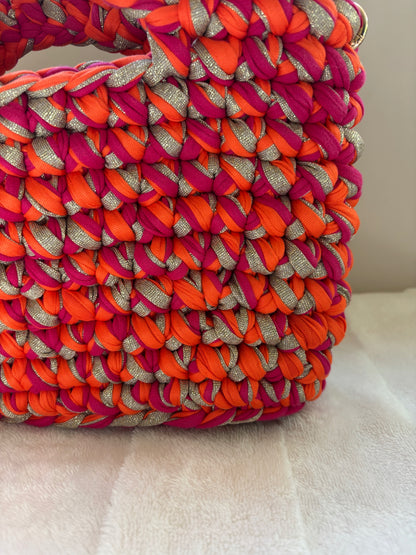 Sac crochet Iris Fuchsia, Orange et Doré