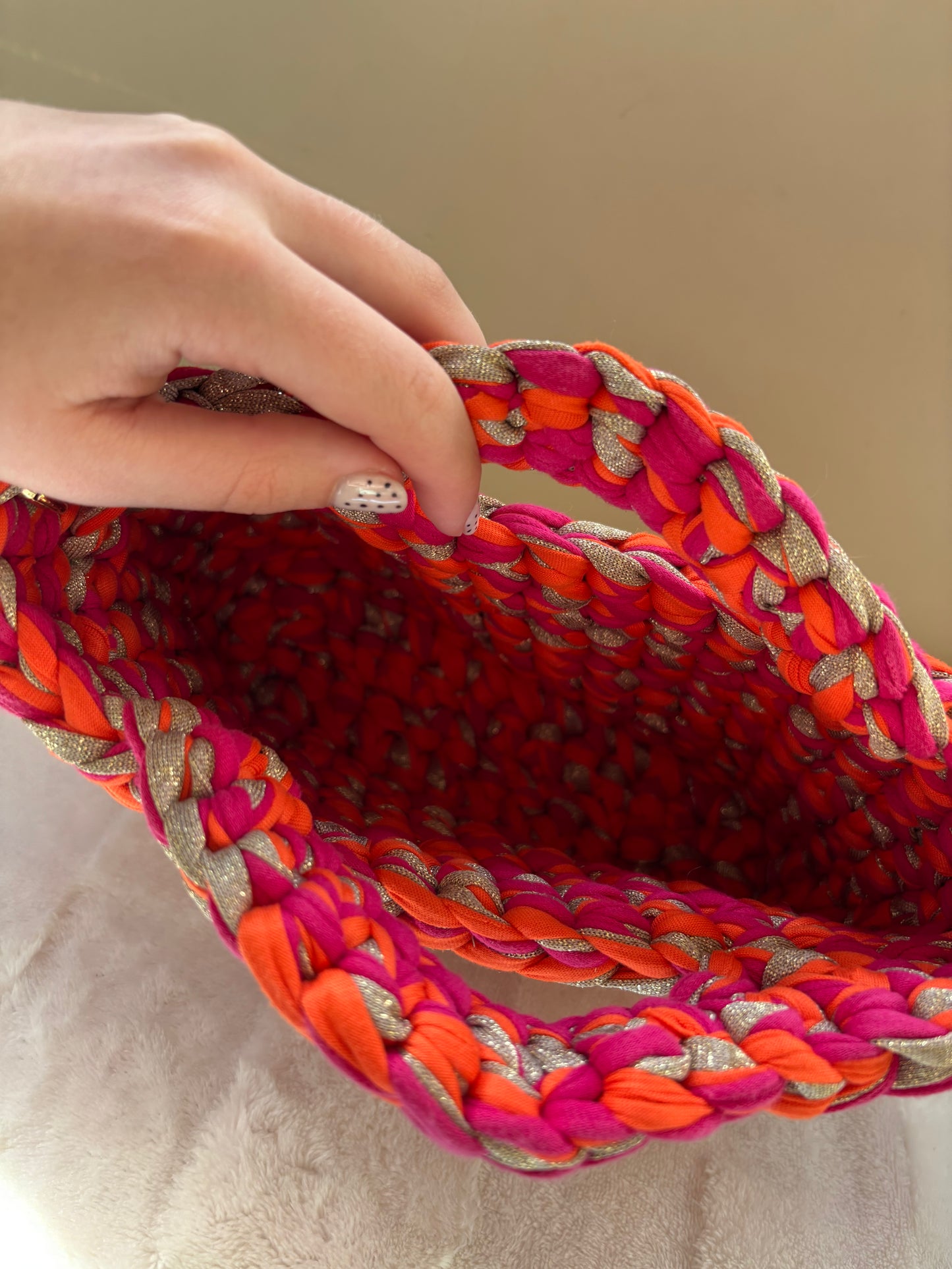 Sac crochet Iris Fuchsia, Orange et Doré