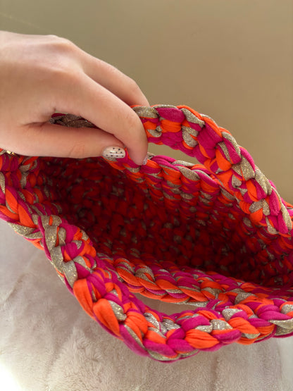 Sac crochet Iris Fuchsia, Orange et Doré