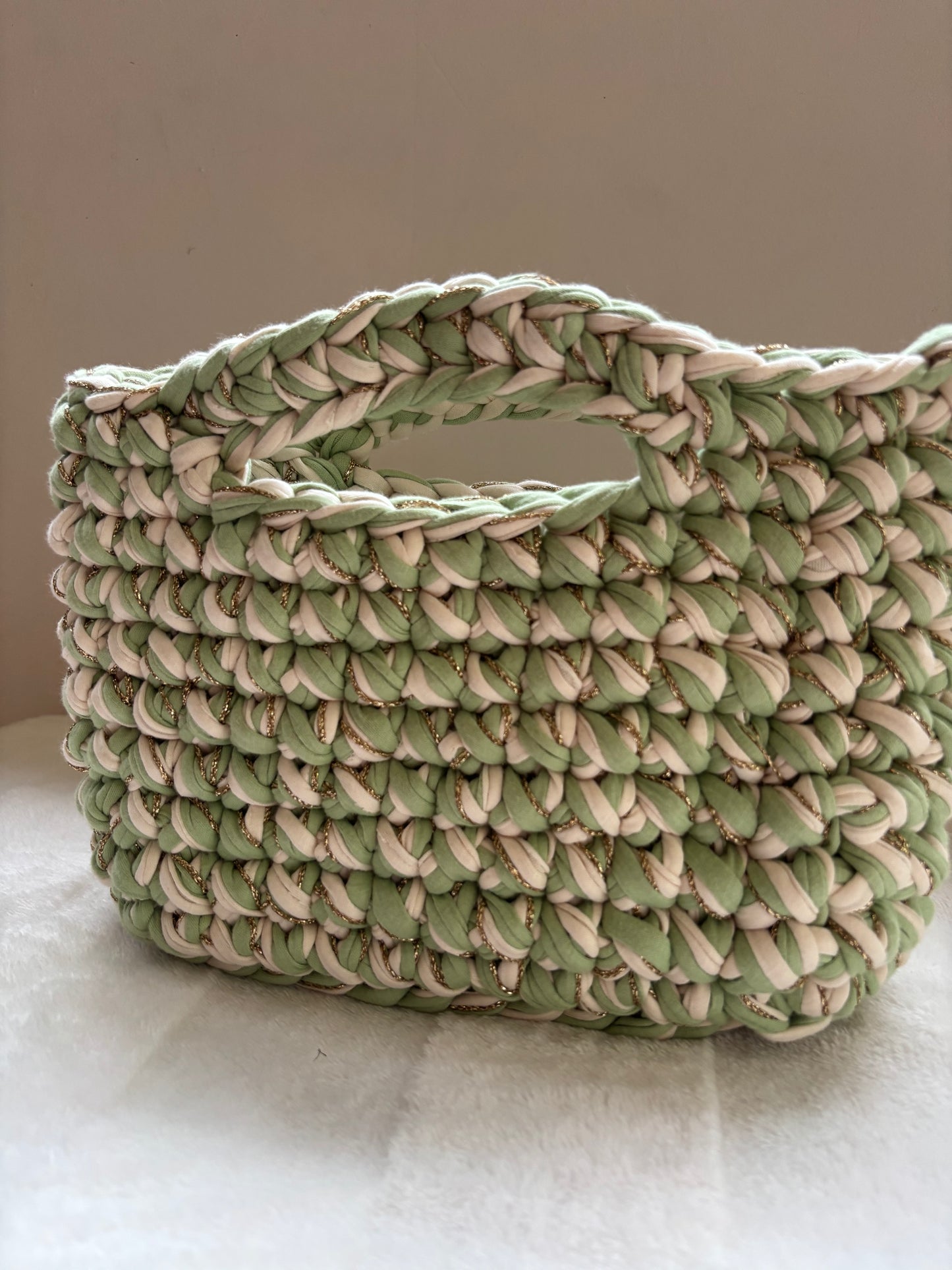 Sac crochet Iris vert et crème