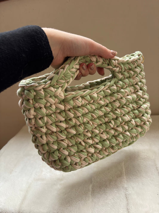 Sac crochet Iris vert et crème